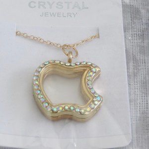 🎁 FREE w/$15 Clear/Gold Apple Teacher Floating Charm Lockets Memory Pendants